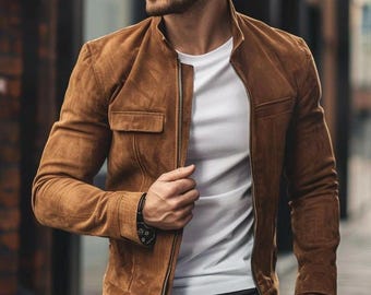 Luxury Handmade Men’s Suede Leather Jacket – Timeless Trucker and Western Design