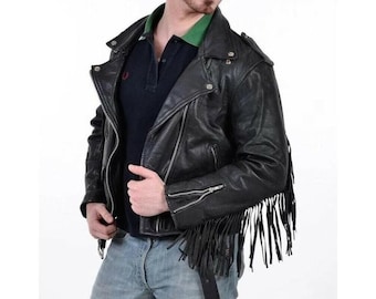 Men’s Western Fringe Leather Jacket – Rodeo Cowboy Outerwear Motorcycle Jacket