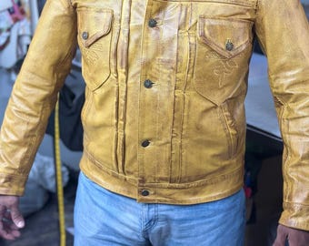 Men Brown trucker  Cowboy jeans Leather Western Jacket