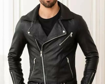 Men's Genuine Lambskin Leather Black Designer Jacket Slim fit Motorcycle jacket