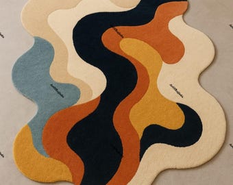 Modern Abstract Hand Tufted Rug, Irregular Shape Area Rug, Contemporary Colorful Carpet