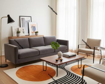 Alfombra de lana tejida a mano, diseño Bauhaus Sunrise