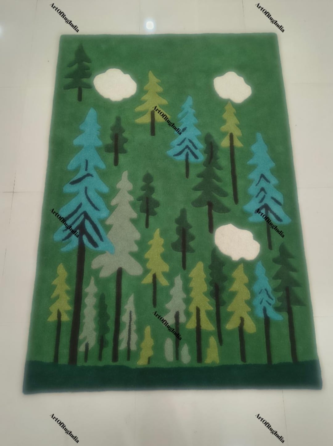 Hand-tufted Forest Rug | Woodland Trees Area-rug | Modern Kids Nursery ...