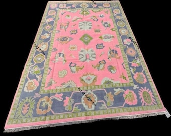 Hand-Knotted Pink Oushak Rug: Modern Wool Area Rug