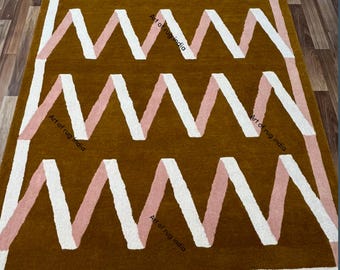 Tappeto a spina di pesce color bordeaux, tappeto in lana trapuntato a mano, tappeto geometrico moderno, arredamento boho per la casa.