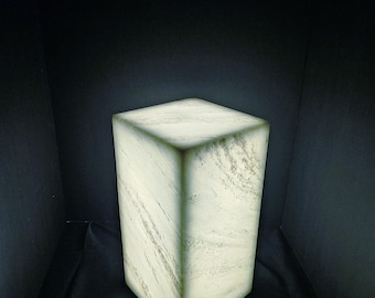 Handcrafted Royal White Onyx table lamp with warm white USB lighting.
