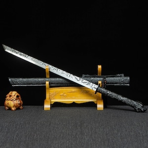 Hand-Forged Chinese Tang Sword Straight Blade High Manganese Steel, Full-Tang One-Piece Dao for Display, Cosplay, Martial Decor, Unsharpened