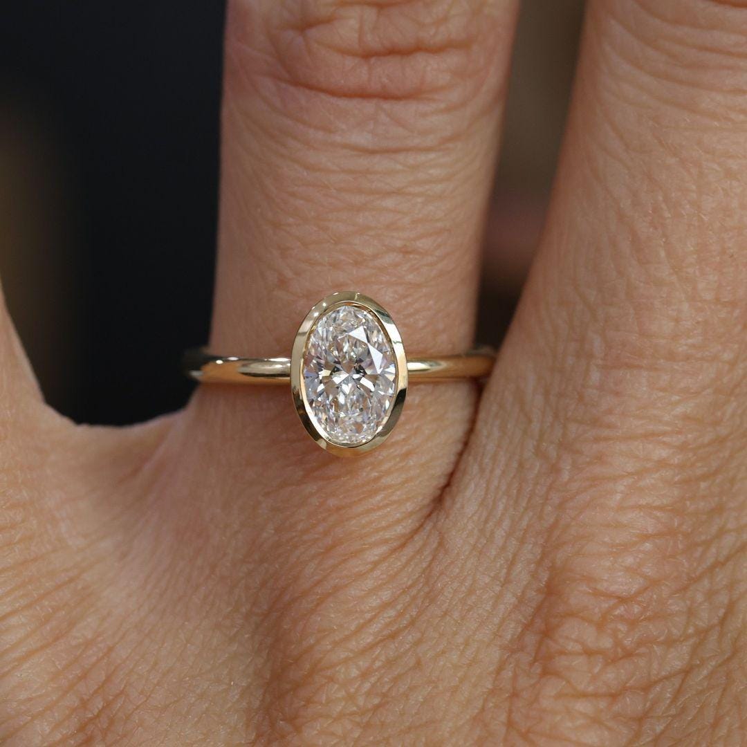 2 Carat Oval Moissanite Engagement Ring: 14k Gold Promise Ring Set