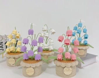Crochet lily of the valley pot,Knit flowers in pot,Birthday,Anniversary,Motivational Team gifts for Girlfriend,Coworker,Partner,Teacher,Mom
