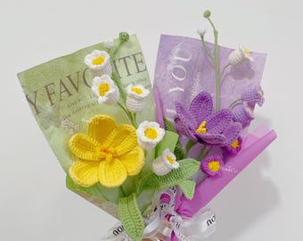 Bouquet di tulipani all'uncinetto, fiori di mughetto sempreverdi, regali di laurea, compleanno e anniversario per insegnanti, piccolo bouquet finito