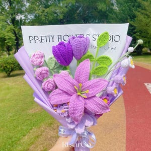 Crochet Lily Flowers Bouquet,Rose,Tulip Bouquet,Housewarming,Congratulations,Birthday,Anniversary Gifts for Girlfriend,Mother,Grandmother