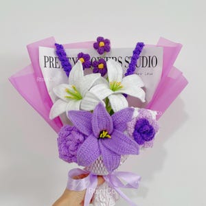Crochet Lily Flowers Bouquet,Rose,Tulip,Lily of the Valley Bouquet,Birthday,Anniversary,Congratulations,Christmas gifts for Daughter,Friend