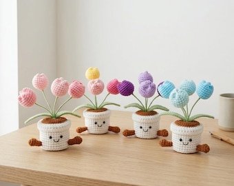 Tulipanes de ganchillo en maceta, rosas tejidas, macetas, regalos para cumpleaños, aniversarios, felicitaciones, regalos para pareja, padres, amigos, hijos.