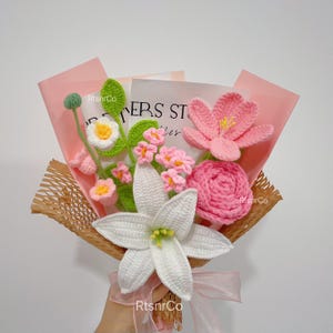 Buquê de flores de lírio de crochê, tulipa, buquê de lírio do vale, aniversário, casamento, presentes de dia dos namorados para namorada, esposa, mãe