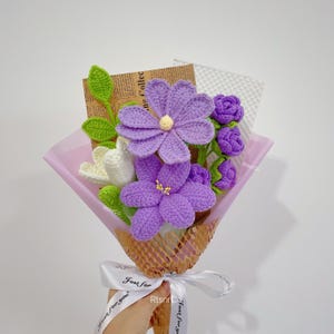 Crochet Purple Tulip Flowers Bouquet,Rose Bouquet,Birthday,Anniversary,Congratulations,Graduation Forever Flowers Gifts for Girlfriend,Lover