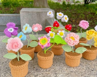 Crochet Flowers in Pot,Mini Knit Flowers Pot,birthday,anniversary,office decor,Back to school gift for Mom,Girlfriend,Teacher,Daughter,Dad