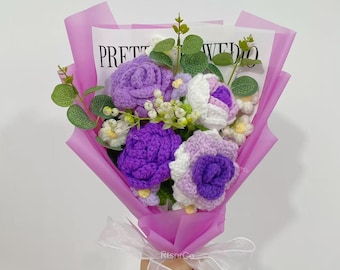 Finished Crochet Flowers Bouquet,Knit Rose,Tulip Flowers,Handmade Flowers,Anniversaries,Birthdays,Bongratulations,Christmas Gifts for Her