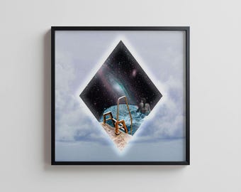Surreal Galaxy Girl Art Print: Cosmic Landscape Collage (Digital Download 25x25 cm)