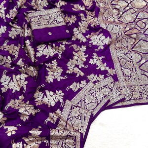 Reiner Khadi Dolla Seiden Saree - Reicher Zari Pichwai Pallu, Schwere Borte & Voll Zari Butti Webung mit laufender Bluse, Geschenk für Sie,