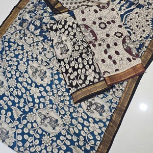 Beautiful Handloom Saree, Andhra Original Mangalgiri Border Saree, Kalamkari Prints Pure Cotton Saree, Gift for her, Gift Mother, heritage