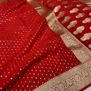 Red Bridal Banarasi Saree, Sinduri Katan Silk Georgette Saree, wedding saree, bridal saree, gift for her