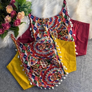 Spaghetti Strap Shell Work Blouse | Heavy Embroidery | Kaudi Lace | Sleeveless Padded Choli | Navratri | Partywear | Back Open Blouse, Gift