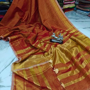 Premium Crus Tissue Linen Kerala Kasavu Saree | Traditional Indian Heritage | Without Blouse Exclusive Saree, Partywear sraee, Gift for her