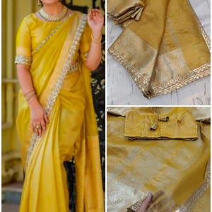 Banarasi Crushed Tissue Silk Saree, Lace Work Border | Brocade Blouse | Elegant & Lightweight | Festive, Wedding Ready, Gift for her