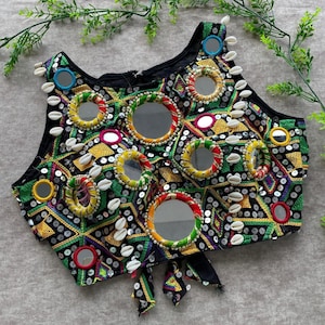 Navratri Special Blouse, Real Mirror Work Heavy Embroidery | Back-Open | Padded | 10 Festive Colors | Size 38 (Alterable to 42) Gift for her