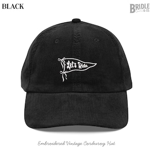 Embroidered Corduroy Hat: &#39;Let&#39;s Ride&#39; Equestrian Cap