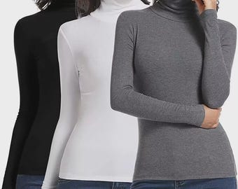 Womens Turtleneck Jumper: Soft, Plain Long Sleeve Top (Sizes 8-18)