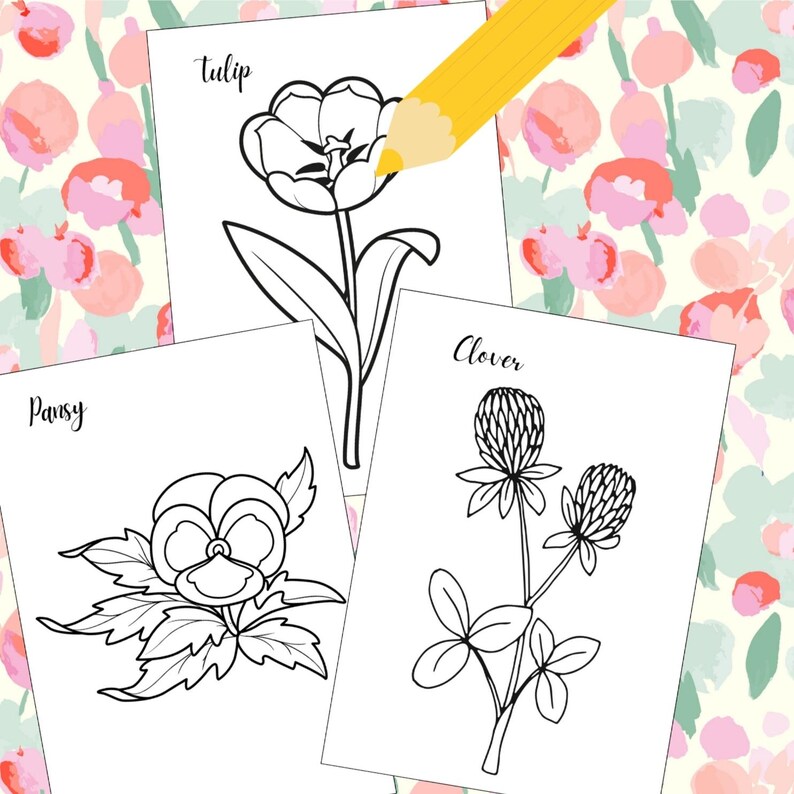 Spring Flowers Coloring Pages for Kids Adults, Digital Printable ...