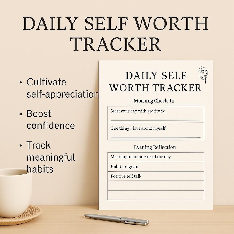 Self-worth Tracker Printable PDF | Daily Mental Health Journal Page ...