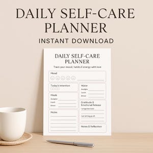 Planificador diario de autocuidado en PDF: registro de bienestar y salud mental (imprimible, tamaño A4 + carta)