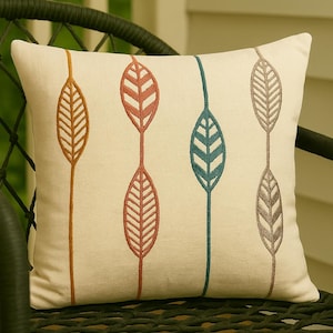 Embroidered Leaf Pattern Cushion Cover Modern Boho Throw Pillow, Colorful Nature-Inspired Decorative Pillow for Sofa, Chair & Bedroom Décor