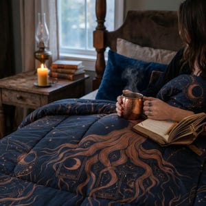 Édredon céleste Whimsigoth foncé, Literie Moody Phases de lune, Couverture Witchy Pagan
