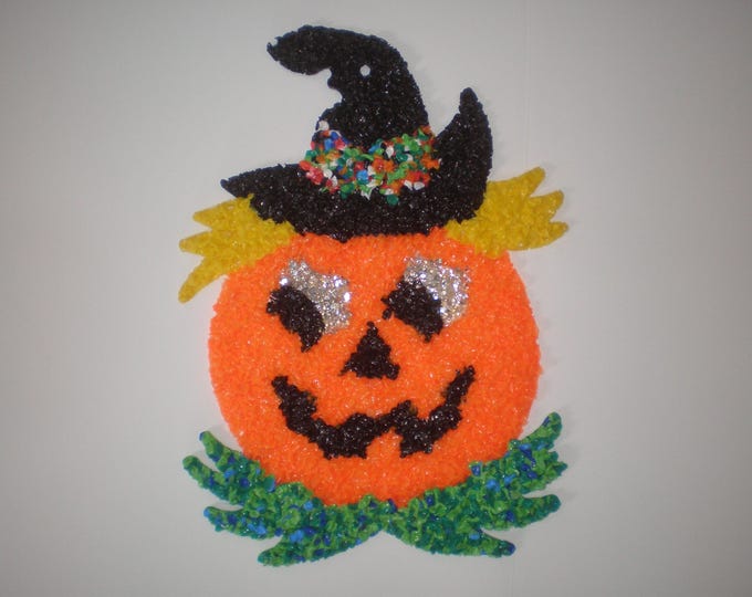 Vintage Melted Plastic Popcorn HALLOWEEN Wall Decor: Smiling Jack-o