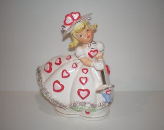 Vintage RELPO Girl Love Letter Heart Valentine Planter 1950 Mid