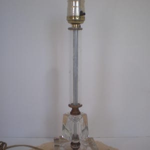 Vintage Clear Stacked Glass Boudoir Vanity LAMP Etched Floral, Base ART DECO Mid-Century 1950s ~ No Shade