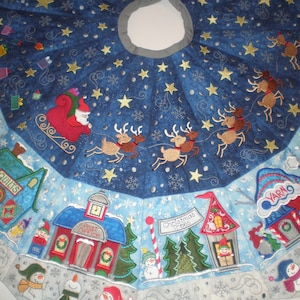 Handmade Christmas Embroidery Appliqué TREE SKIRT ~ North Pole Village 42” Round