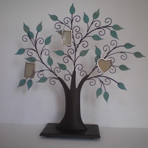 Vintage 2003 Hallmark Family Tree Photo Holder, Metal, 3 Silver Mini Frames, 16" high - wall mount or table top