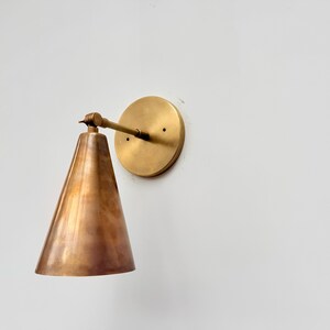 1 Light Raw Brass Wall Sconce Lamp Mid Century Modern Italian Fixture Cone Handcrafted
