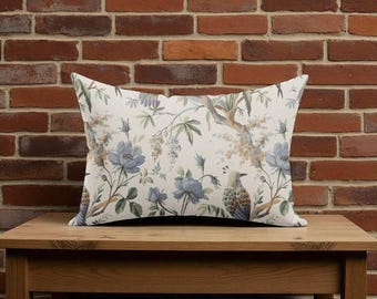 Florales Vogel Print Kissenbezugs-Set: Vintage Lendenkissen aus Baumwolle 60x40cm