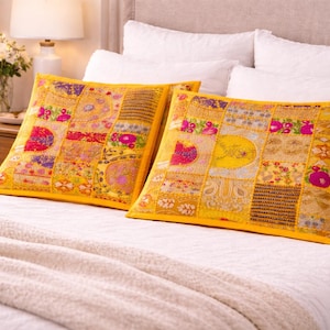 Set van 2 patchwork lendekussensloop 16 x 24 inch handgemaakte Indiase boho kussenhoes vintage geborduurd decoratief kussen voor slaapbank