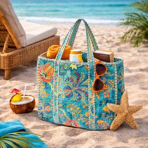 Bolso tote de terciopelo acolchado hecho a mano: bolso de hombro con estampado de bloques bohemio imagen 3