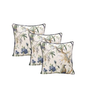 Floral Bird Pillow Cover Set of 3: Vintage Botanical Throw Pillows
