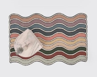 Hand-Tufted Wool Rug | Wavy Rainbow Scalloped Edge Carpet, Pastel Nursery Area Rug