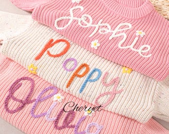 Personalized Baby Sweater – Hand-Embroidered Name Knit Pullover