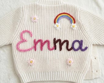 Cardigan lavorato a maglia personalizzato con nome, cardigan all'uncinetto per neonato e neonata