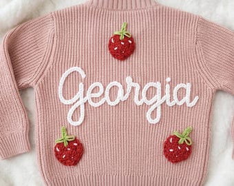 Cárdigan personalizado con nombre para bebé, suéter de punto grueso bordado, regalo para recién nacidos (niñas y niños).
